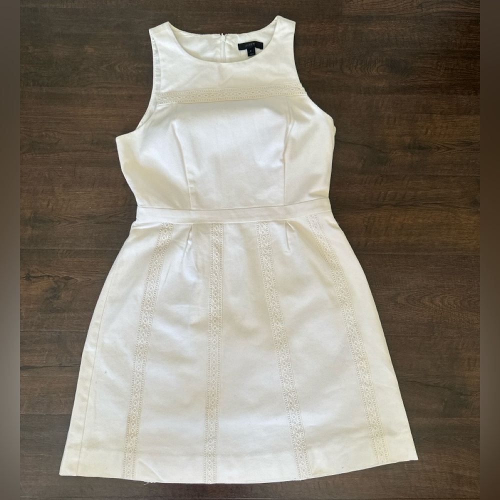 J Crew 100% Cotton Eyelet Elegant White Sleeveless Dress